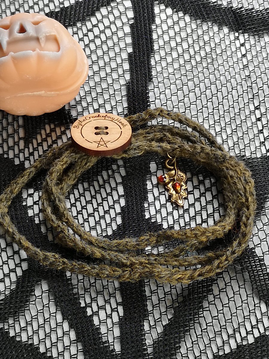 Green Wrap Bracelet with Oak Leaf and Acorn Charm.