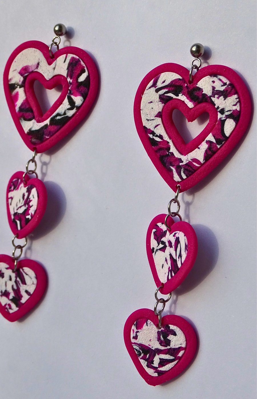 Dangle Hearts - Handmade Polymer Clay Dangle Earrings