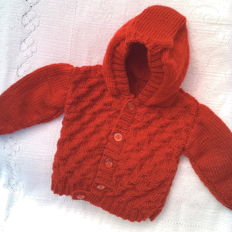 Hooded Jacket with Half Cable Pattern, Baby Shower Gift, Custom Make, Baby Gift