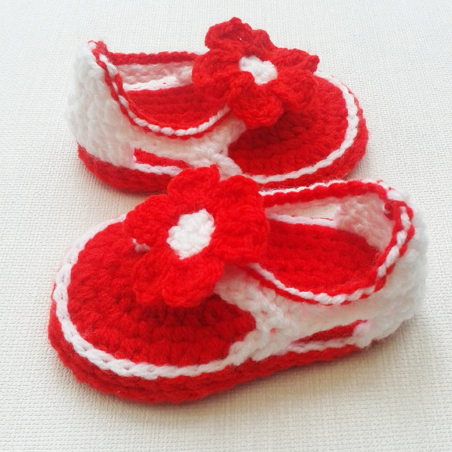 6-12  Months Baby girl red & white flower sandals, shoes and gift