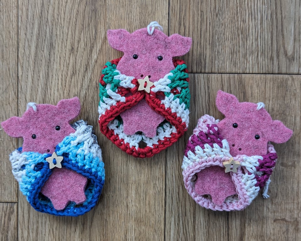 Pig in blanket hanging decoration, humorous, funny, secret Santa, small gift