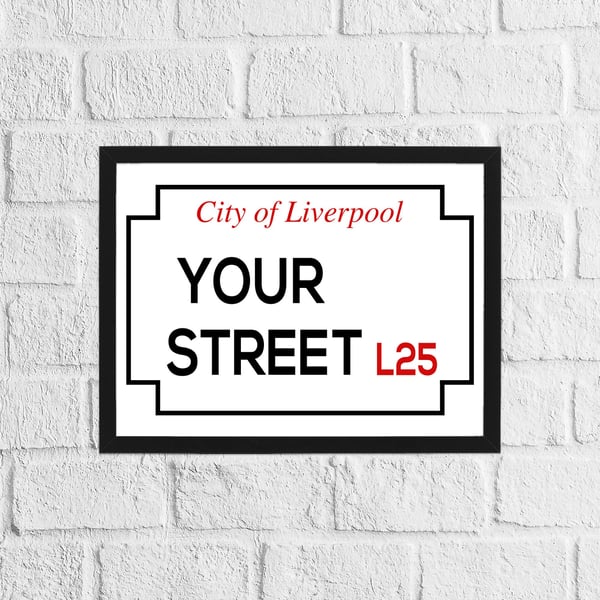 Personalised glossy street sign print: Liverpool