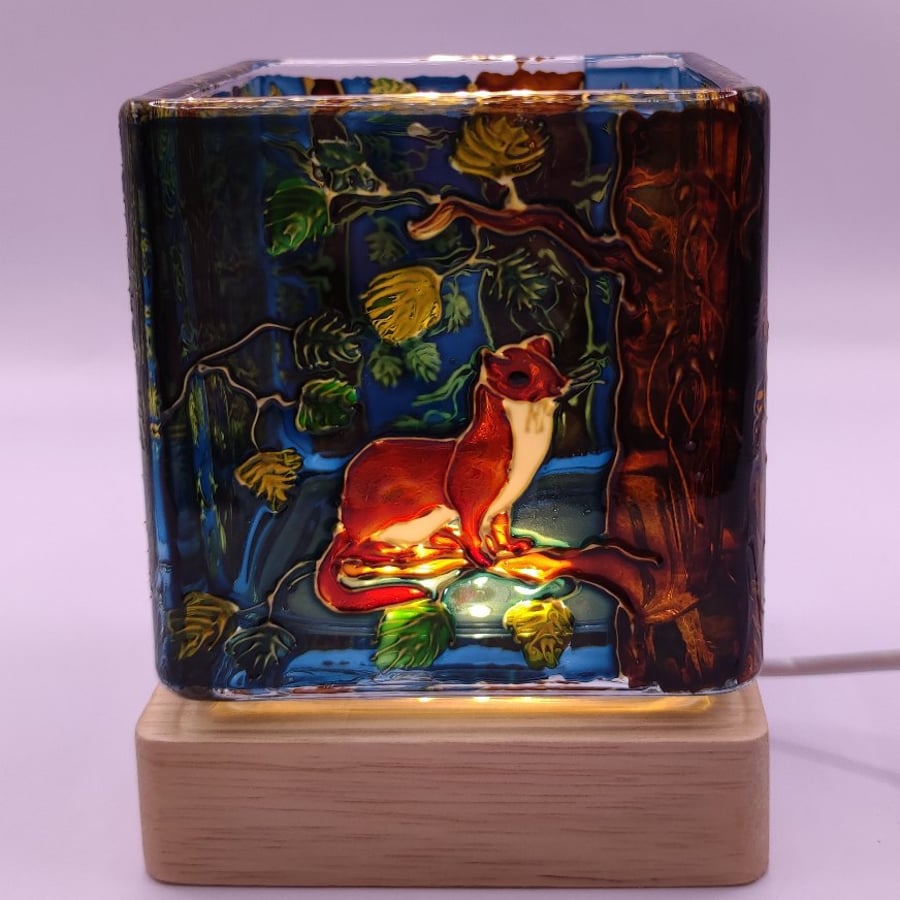 Candle holder, hand painted glass