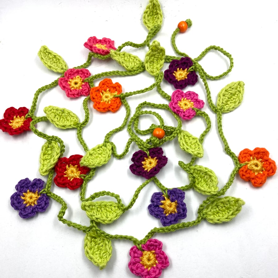 Crochet Flowers Garland in Bright Colours