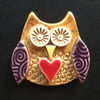 Cute little ceramic owl brooch purple wings