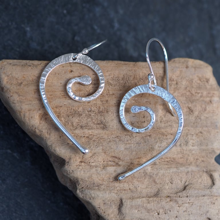 Forged Silver Dangle Drop Earrings, 'Always in my Heart' gift for loved one