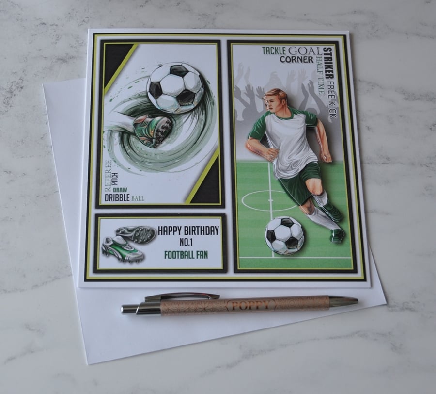 Happy Birthday No. 1 Football Fan Soccer Striker Green 3D Luxury Handmade Card