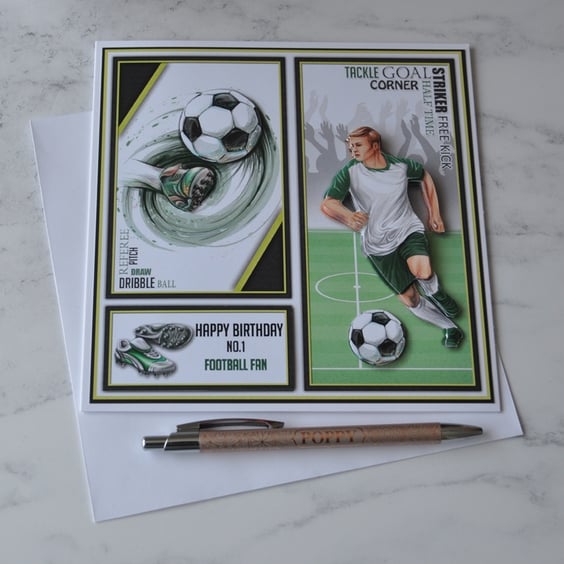 Happy Birthday No. 1 Football Fan Soccer Striker Green 3D Luxury Handmade Card