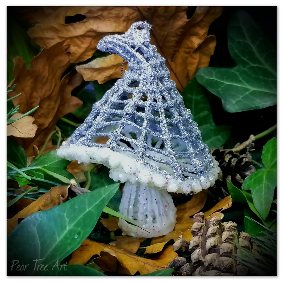 Handmade Silver Toadstool Christmas Decoration