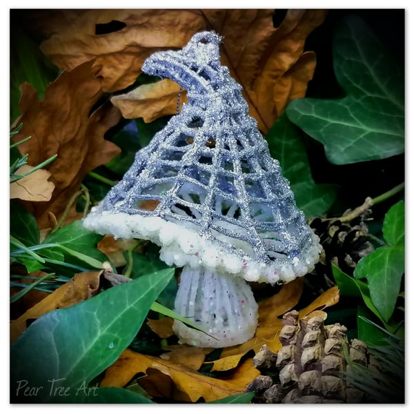 Silver Toadstool Christmas Decoration