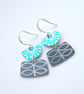 Turquoise and grey retro flower earrings  - Image 2