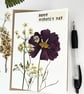 Handmade Real Pressed Cosmos, cow parsley, Mother's day Greeting Card