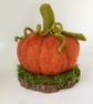 Needle Felted Pumpkin, Wool Sculpture, Ornament in Wooden Base - Image 5