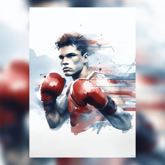 Dynamic Boxer Watercolor Art Print 5x7 - Athletic Decor Painting