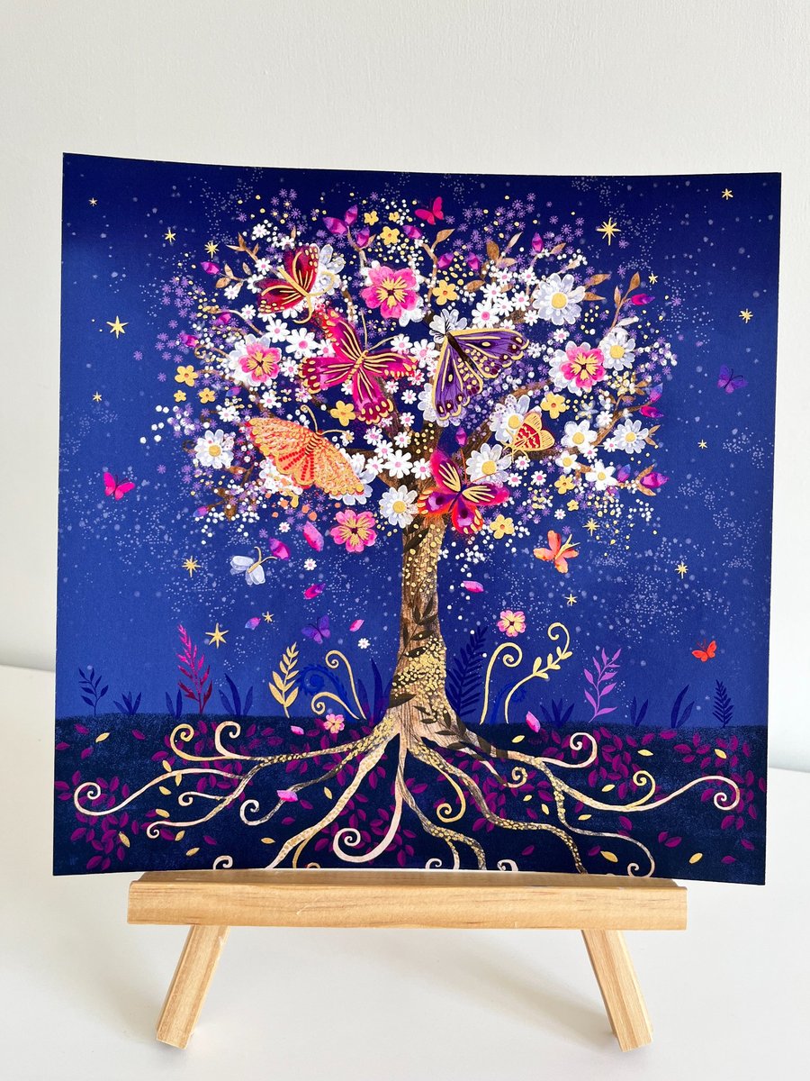 Magical Moth Tree hand finished 10x10" Giclee Art Print