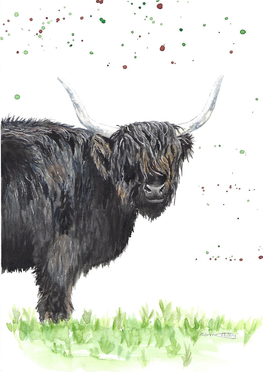 Black Highland Cow - Original Watercolour Painting