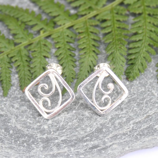 Silver fern earrings