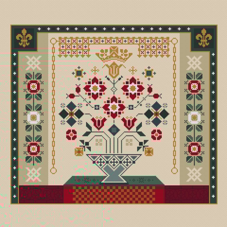 269 - Cross Stitch Sampler Regal House of Tudor Red and White Roses Sampler