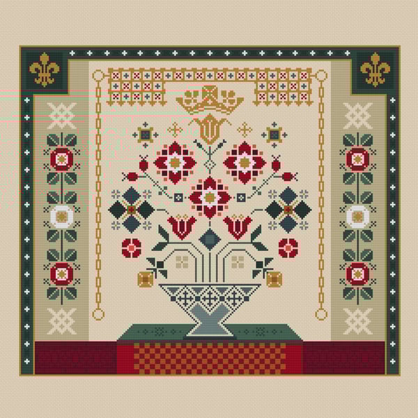 269 - Cross Stitch Sampler Regal House of Tudor Red and White Roses Sampler