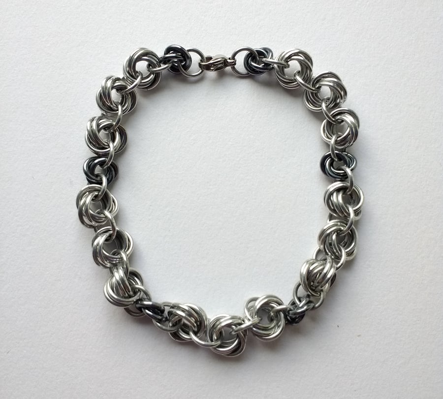 Double Flower Woven Chain Mail Bracelet, Anodised Aluminium