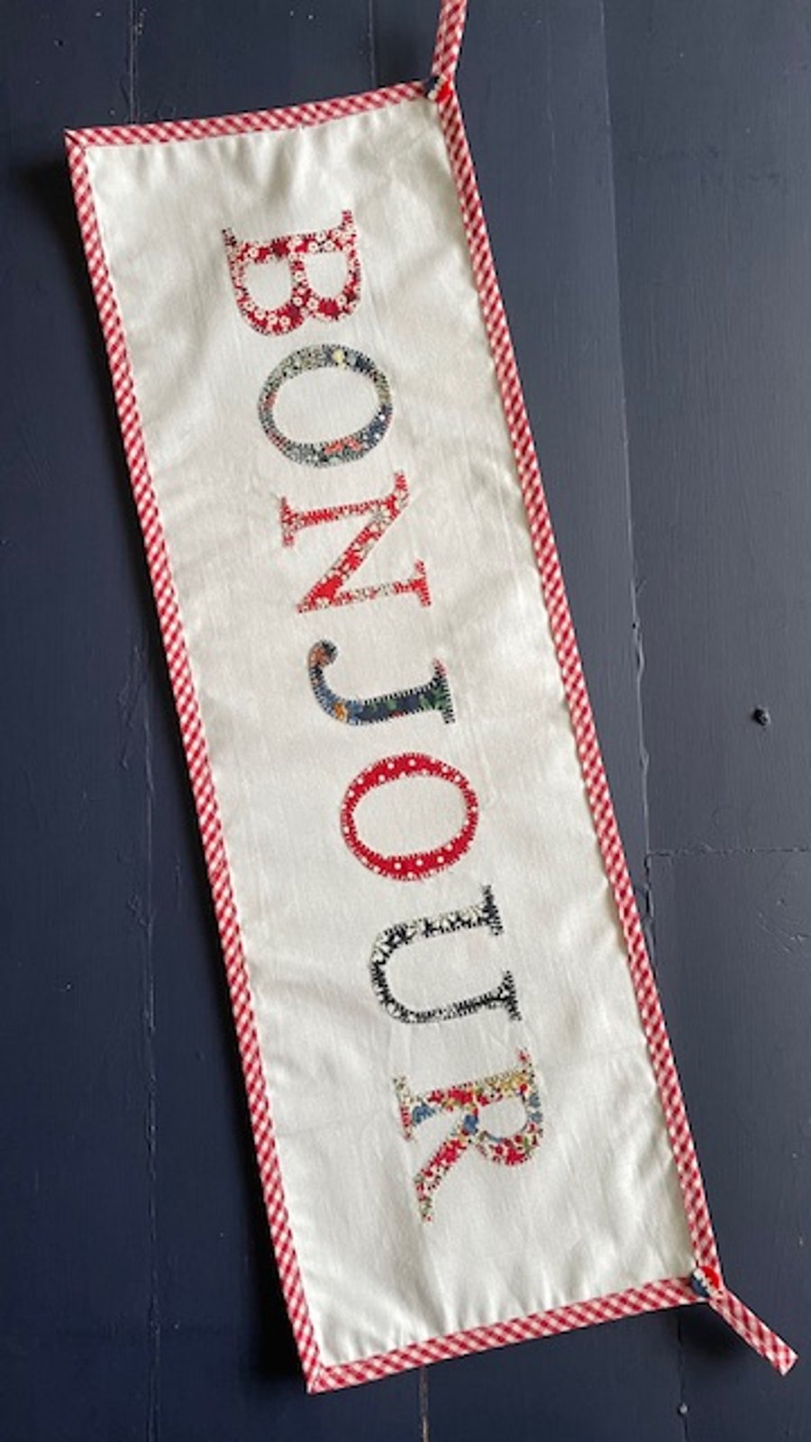 Special Order floral 'Bonjour' fabric banner 