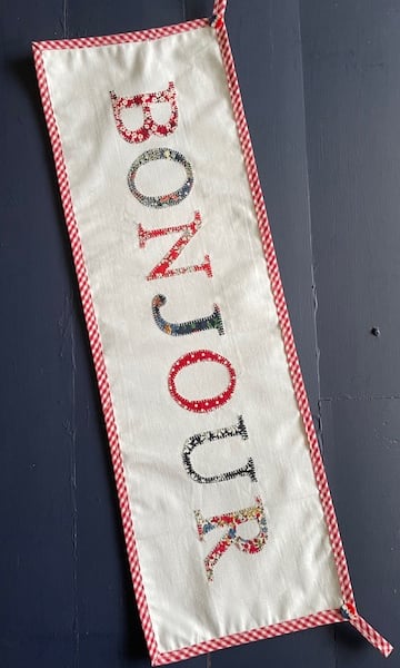 Special Order floral 'Bonjour' fabric banner 