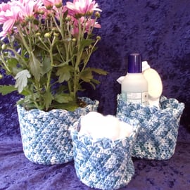 Set of 3 Round Crochet Pots (contents not included)