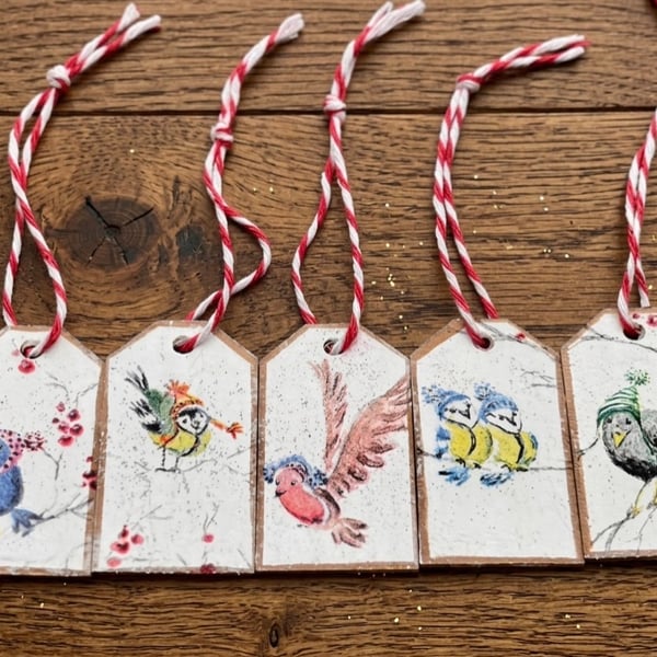 Set of 5 Mini Wooden Christmas Gift Tags