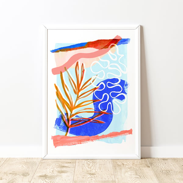 Colourful Abstract Leaf Collage Art Print