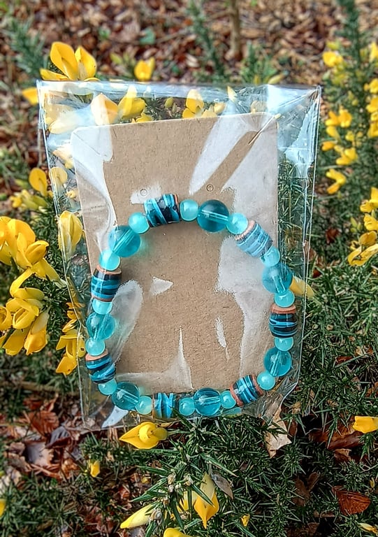 "Reef" - Stretchy beaded bracelet (turquoise & black)