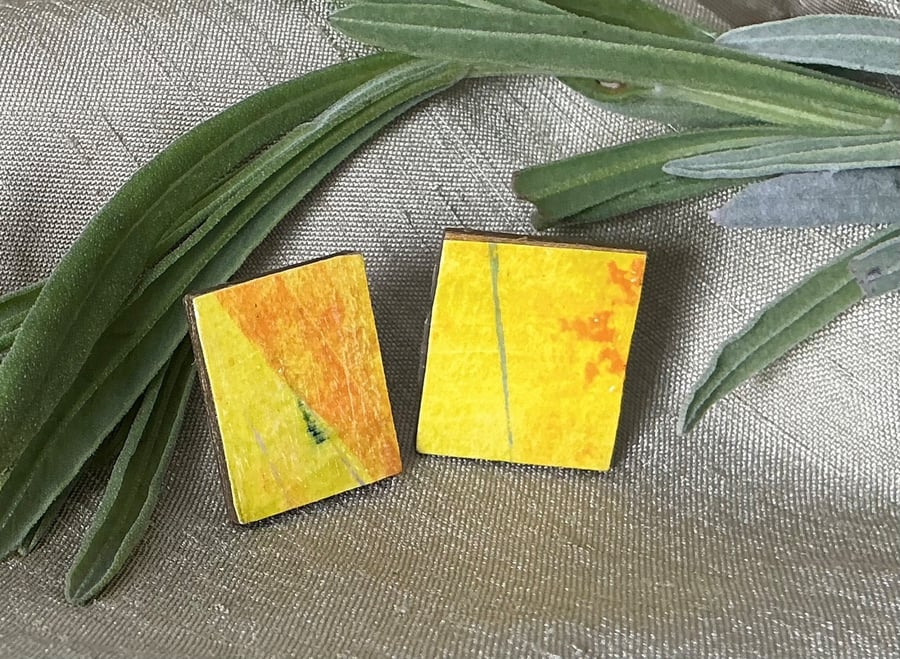 Bright Yellow, Stainless Steel Post Earrings.