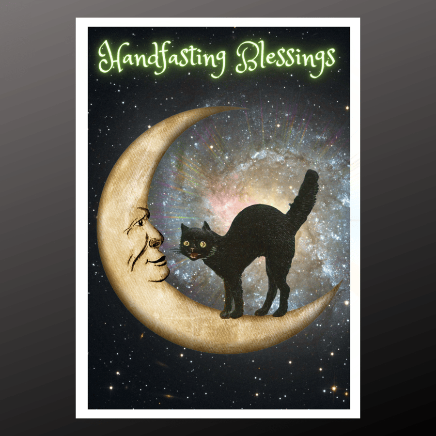 Handfasting Blessings Card Celestial Cat Personalise Wiccan Pagan Wedding Seeded