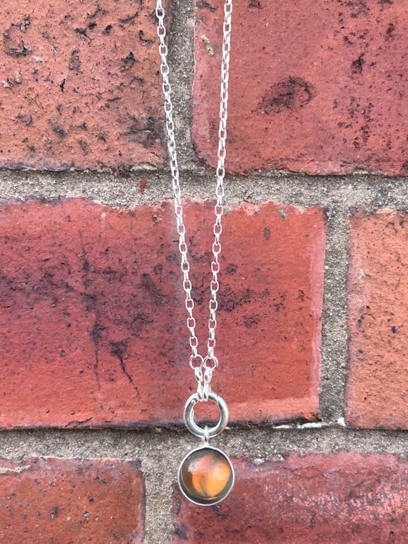 sea glass spinning marble on 18 inch sterling silver chain