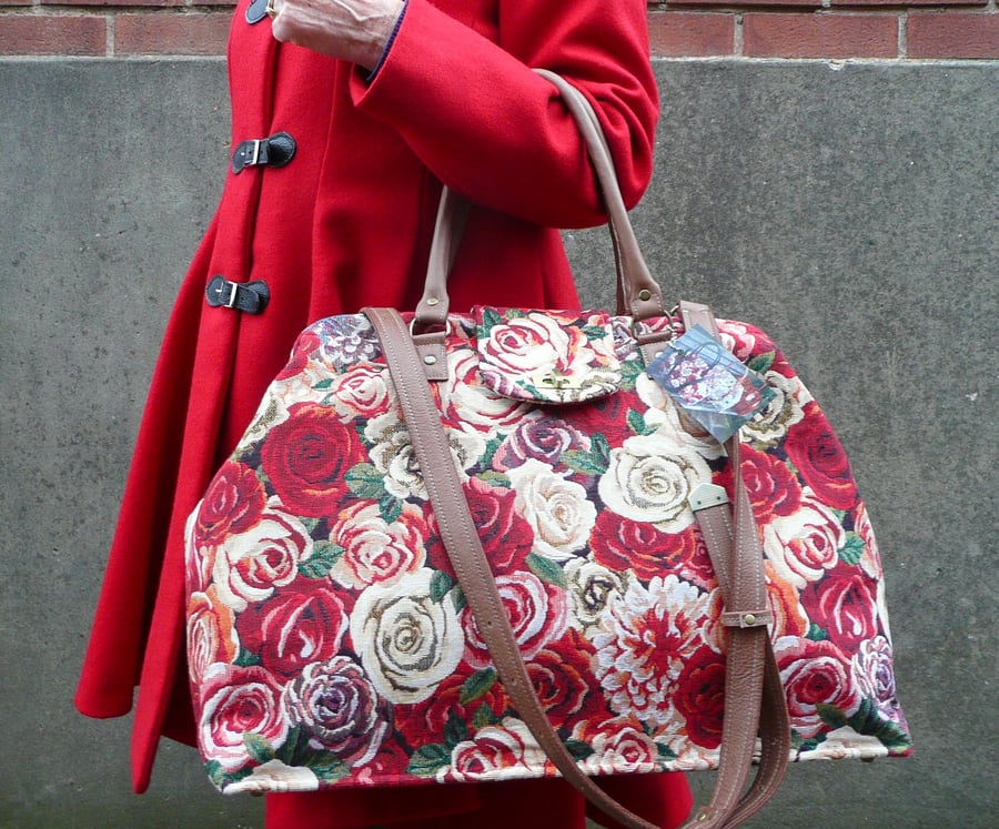 Mary Poppins bag rose tapestry carpet bag travel bag hand luggage holdall
