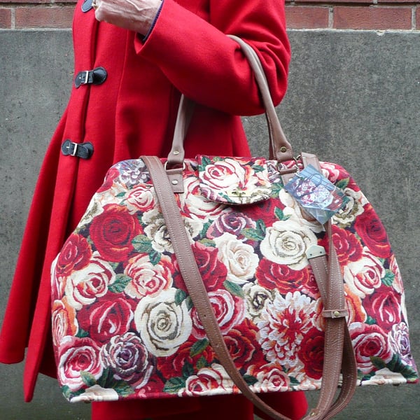 Mary Poppins bag rose tapestry carpet bag travel bag hand luggage holdall