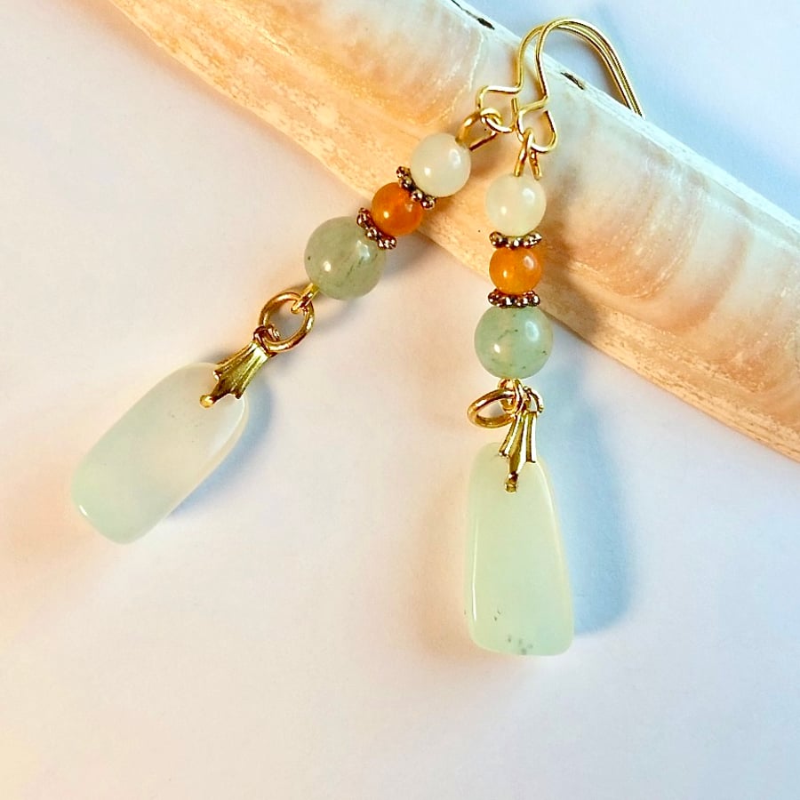 Jade Nugget Earrings With Aventurine - Handmade In Devon - Free UK Delivery