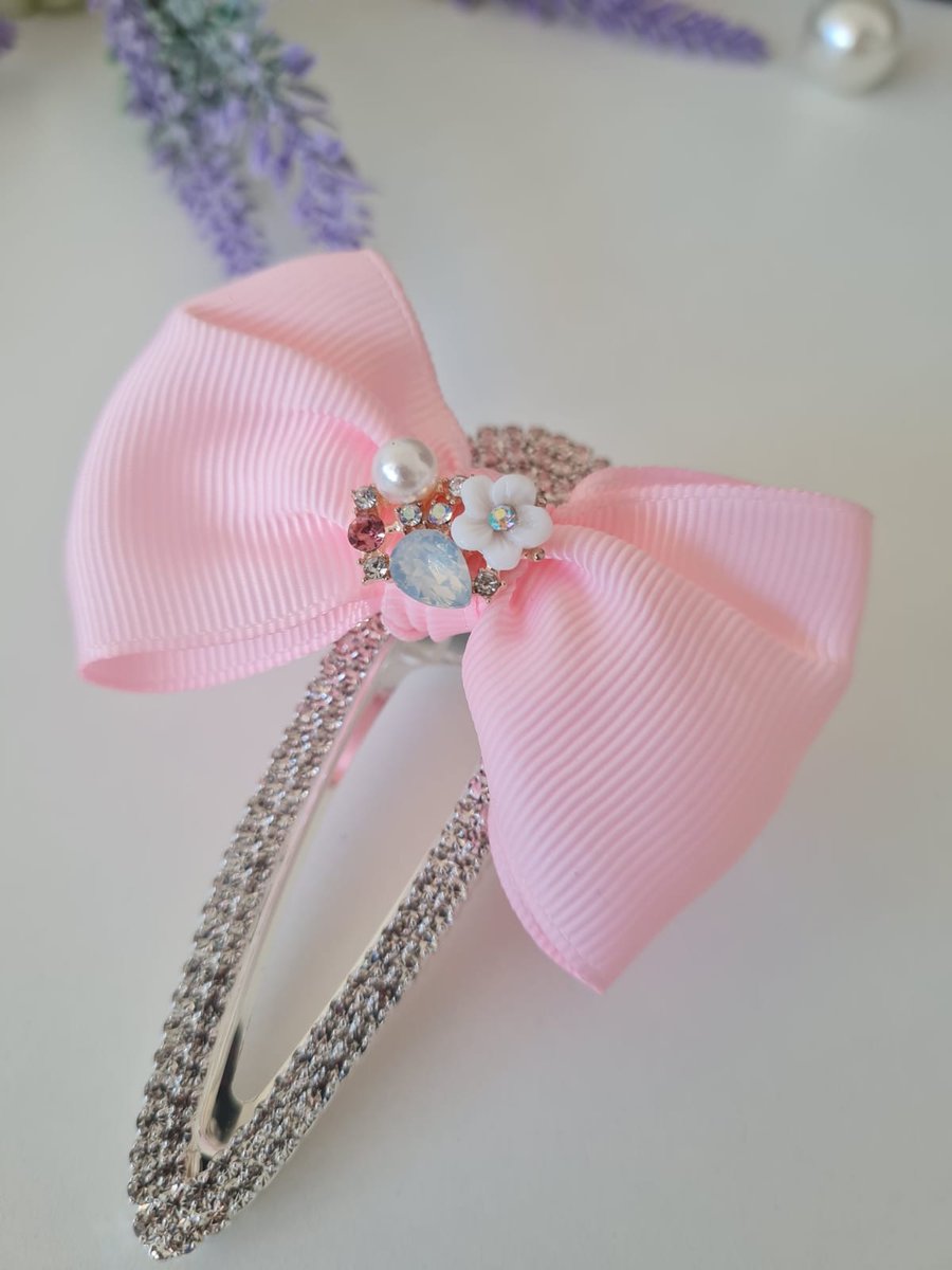 Pink bow hair clip, baby shower hair accessory, its a girl hair clip, hair pin