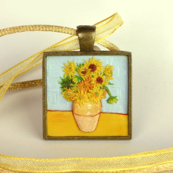 Miniature Van Gogh Sunflowers necklace