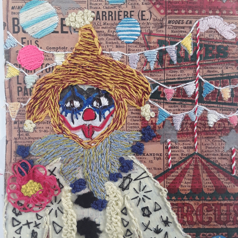 The Laugh That Lingers - Original Hand Embroidered Mixed Media Art Work (Framed)