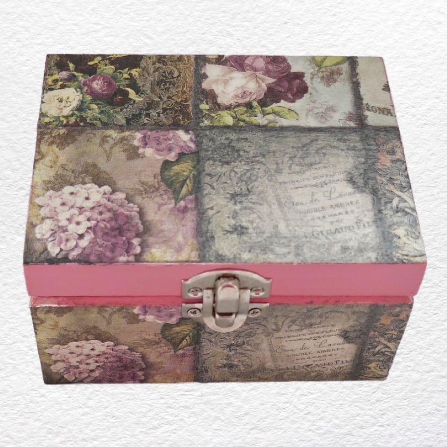 Decorated Wooden Box 12cm: Vintage Rose design