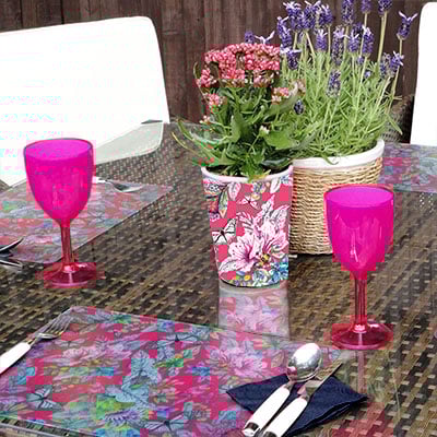  Plastic Placemats - Tropical Red Chintz Cockatoo & Butterfly- Set of Four