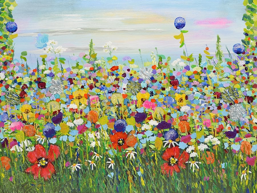 Contemporary Painting of Coastal Wildflowers 12 x 16 inches.