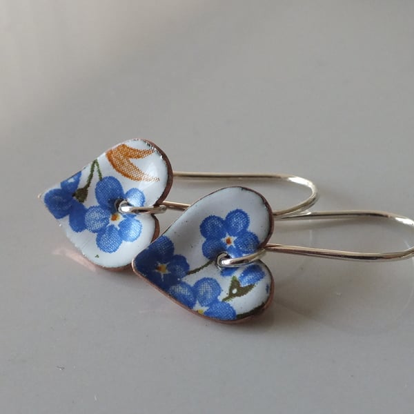 Forget me not enamelled heart earrings