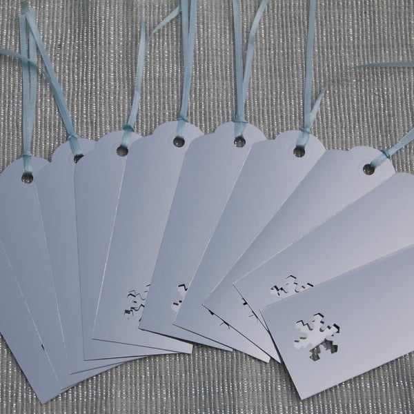 Bundle of 10 Christmas gift tags, silver foiled card with Snowflake aperture