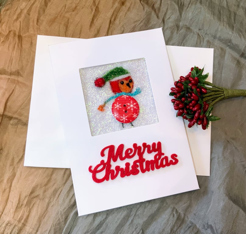 Whimsical Robin Christmas Card.