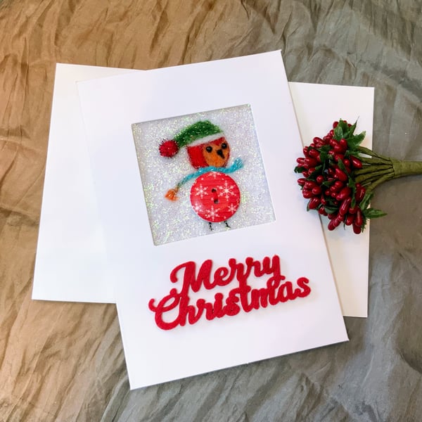 Whimsical Robin Christmas Card.