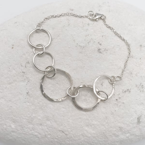 Hammered Circles Bracelet - Sterling Silver 925, Handmade