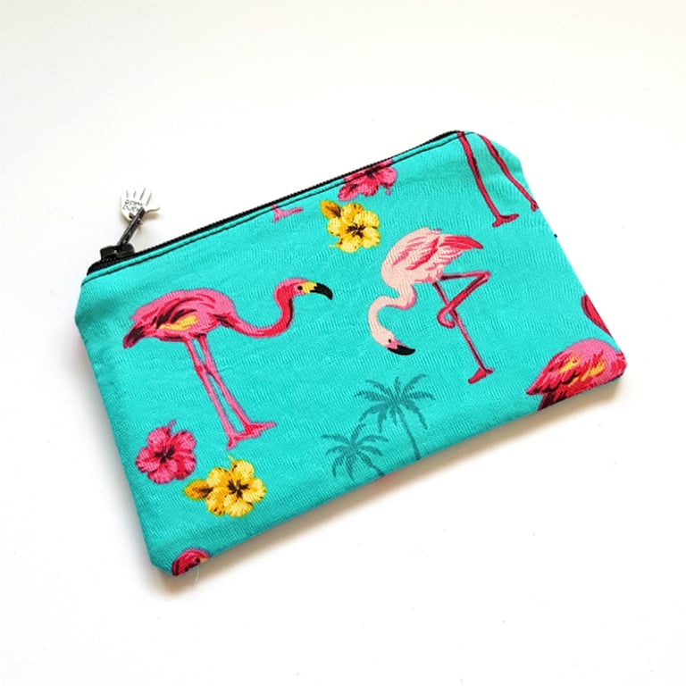 Tropical Flamingo Zip Pouch - Small Zipper Bag for Coins Cards And Essentials