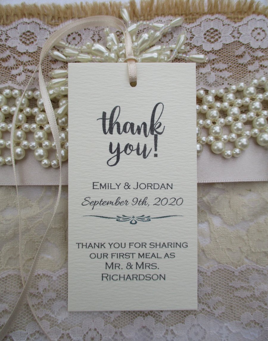 Thank You for Sharing Our First Meal - Wedding Napkin Ties- Ivory Cream Wedding 