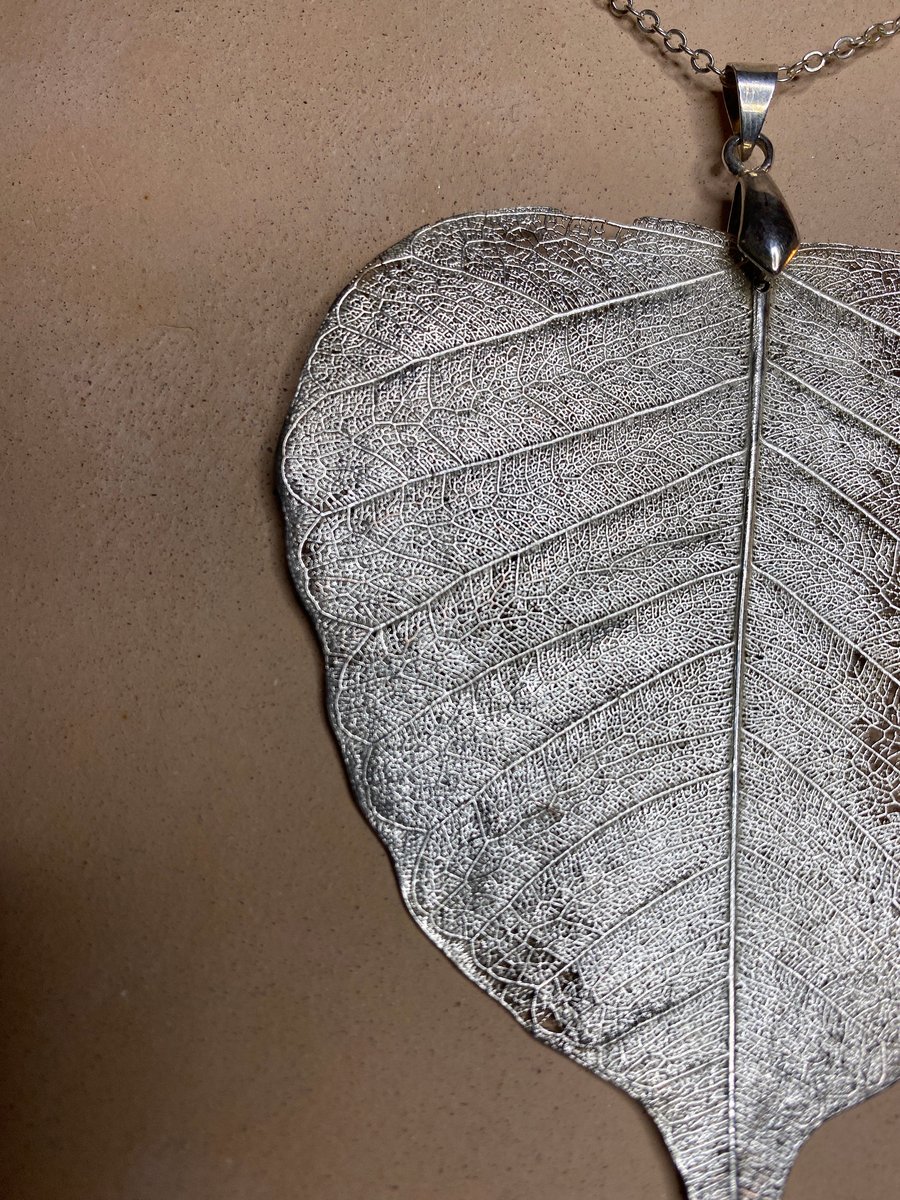bodhi skeleton leaf pendant, Pure silver electroform 389
